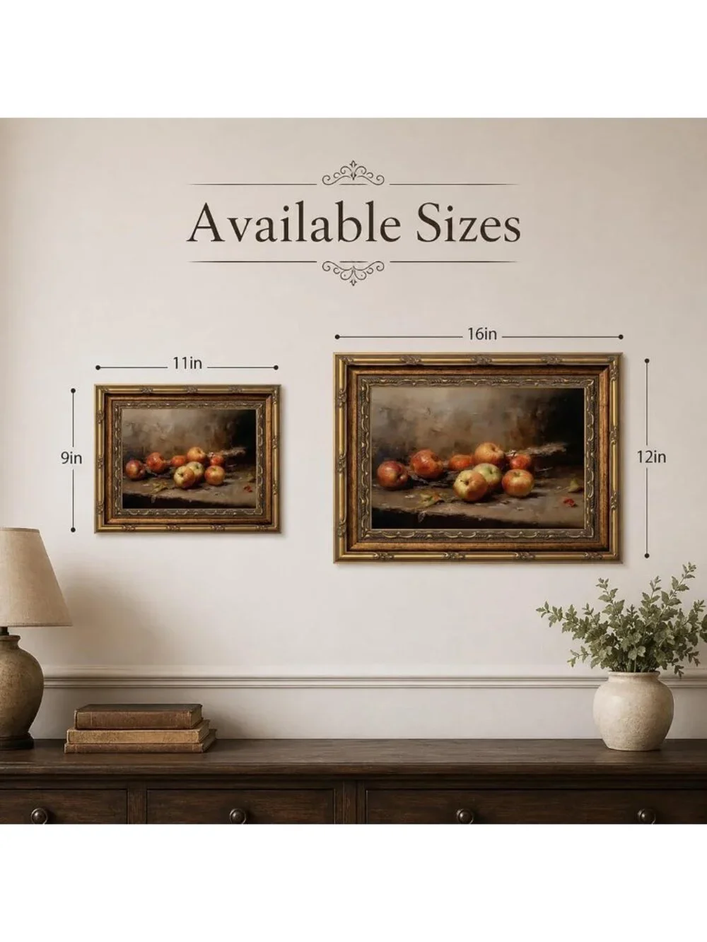 Vintage Gold Framed Still Life Apple Canvas Art - 9x11 Home Decor Piece